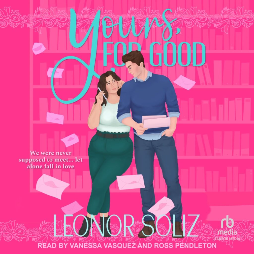Mockup audiobook cover for the book. Blurry version of the main cover, with the release date in bright pink font.